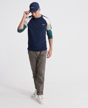 Superdry Orange Label Casual Baseball Férfi Pólók Sötétkék | URFWC5827